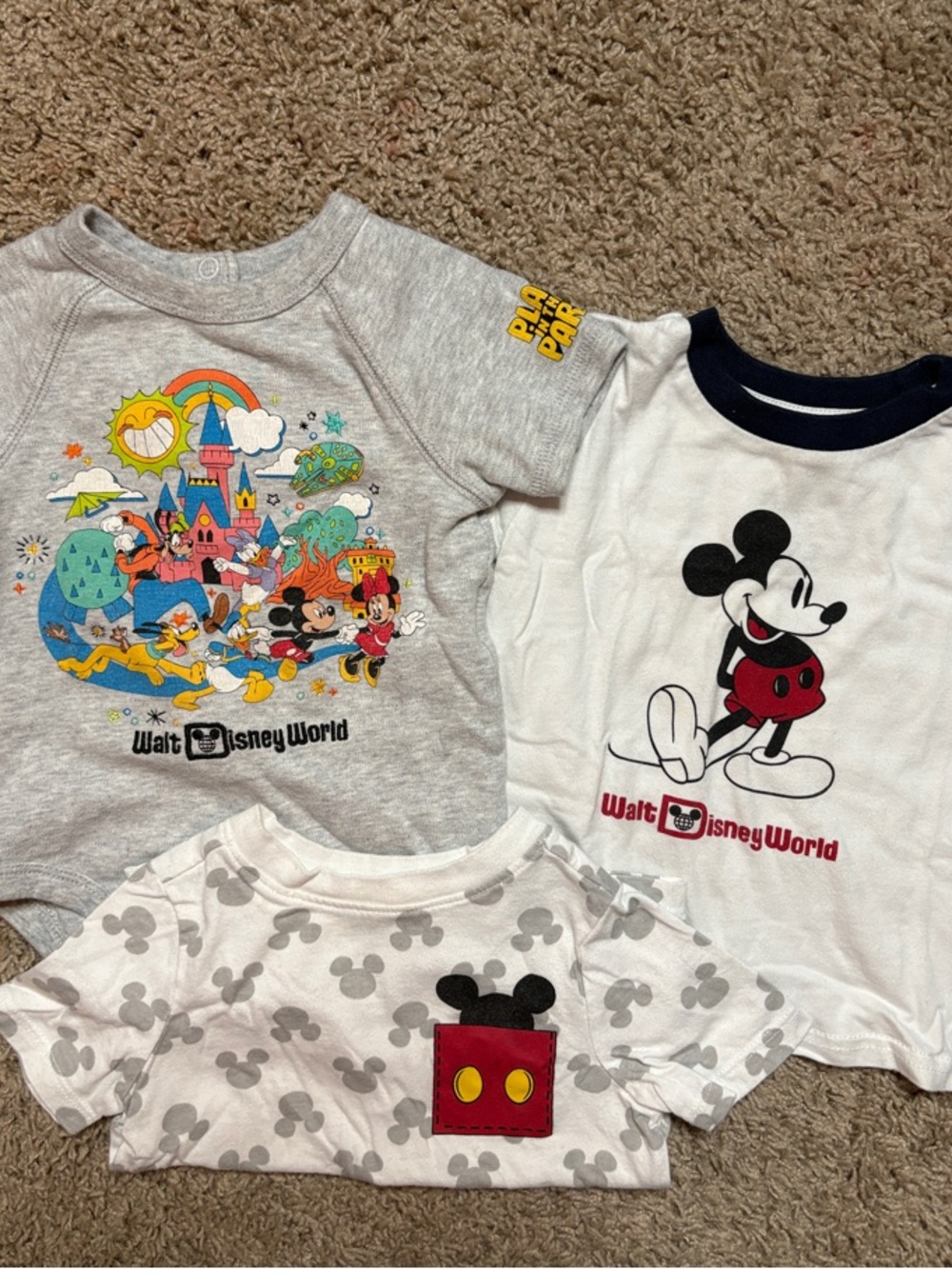 Disney short sleeve bundle- featuring two tshirts and one onesie with Mickey